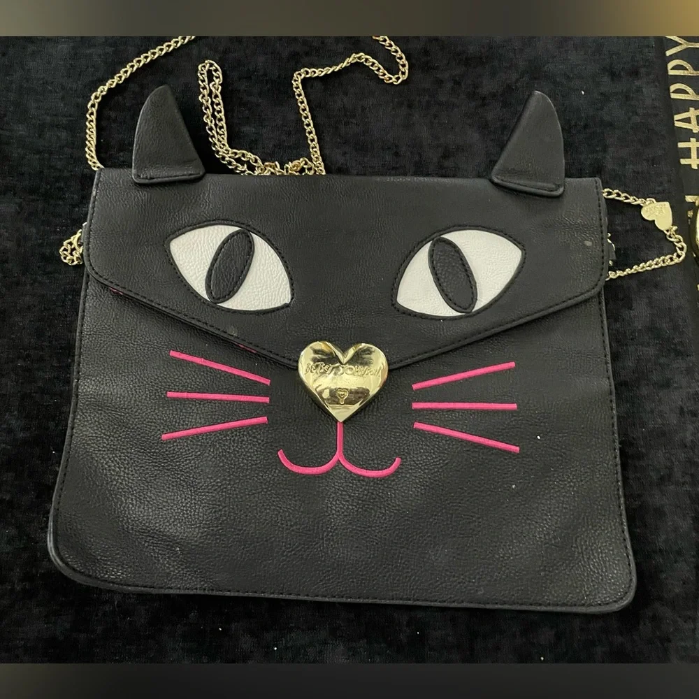 ⬇️ Betsy Johnson Crossbody Black Cat Clutch - Picture 1 of 3